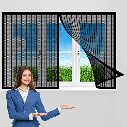 Reinforced Cat Screen Window Fits Window Size 150 x 120 cm, Heavy Duty Pets Proof Screen Door, Keep Insects Out for Front Window and Home Outside Kids Pets, Black