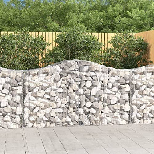 Higsose Lot de 9 gabions avec arc haut, 200 x 50 x 100/120 cm, argent, fer galvanisé, corbeilles en pierre, gabion, grillage de jardin, grillage de gabion