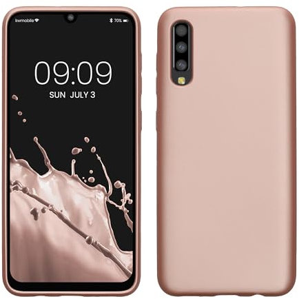 kwmobile Case kompatibel mit Samsung Galaxy A50 Hülle - Schutzhülle aus Silikon metallisch schimmernd - Handyhülle Metallic Rosegold