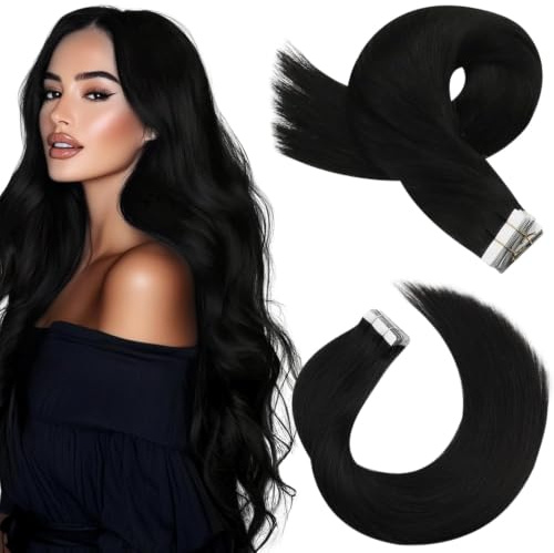 Moresoo Tape in Hair Extensions Human Hair Natural black Straight 18 Inch | Remy Human Hair, Adds Volume to Fine Hair, Heat Resistant, For Women, Adds Length, Easy to Curl or Straighten, No Damage