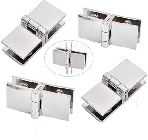 4 Stück 180 ° Edelstahl Glastürscharnier, Glastür-Schwenkscharniere, verstellbare Duschglastürklemme, Scharnier anpassbar, 5–8 mm Glas für Badezimmer, Dusche, Glastür, Schrank
