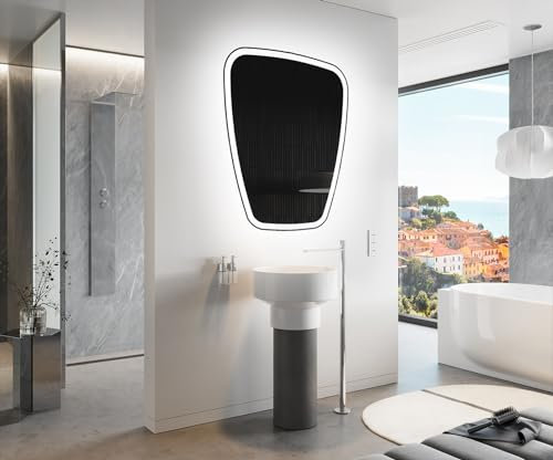 Artforma Unregelmäßiger Form asymmetrischer Spiegel mit LED Beleuchtung 94x114 cm | Moderner Industrial Wanspiegel Beleuchtet Nach Maß | TRZ222 | Wählen Sie Zubehör | Lichtspiegel Badezimmerspiegel