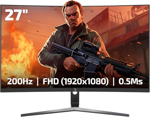 GAMEPOWER Vivid T50 Monitor da gioco curvo, 27 pollici 180Hz, schermo PC Full HD 1080P VA curvo 0,5ms HDR Display, monitor per computer senza cornice con FreeSync e G-Sync 125% sRGB, con altoparlanti