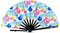 DiscoFan Folding Hand Fans for Women, Personal Handheld Fan for Men, Festival Fan, Drag Fan, UV Glow Party Fans for Wedding, LGBT Gay Pride Accessories, Birthday Decoration Props (Peace Sign Flowers)