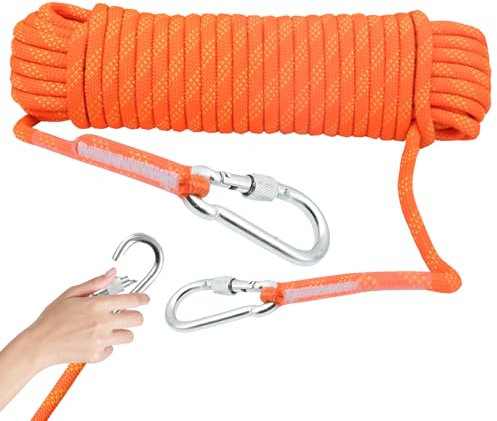 Corde D'escalade Statique 20m 8mm, Corde Escalade, Corde De Sauvetage Corde D'Évacuation Corde D'escalade D'extérieur Avec 2 Mousqueton Escalade Corde De Sécurité Nylon Pour Randonnée Sport Et Camping