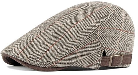 Rayson Gorras de Hombre Mujer Boinas Hombre Ajustable Gorra Plana de Rejilla Casual Unisex(marrón-B)