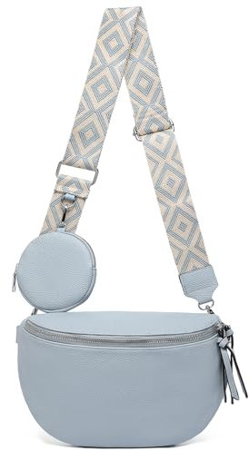 ER.Roulour Umhängetasche Bauchtasche Damen Weiche-Leder Gürteltasche Hüfttasche mit Breiter Gurt und Münze Crossbody Bag (Blau)