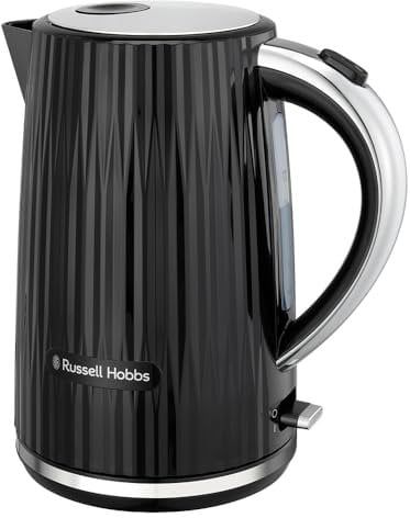 Russell Hobbs Bouilloire électrique (Eau chaude, thé, café, 1,7 L, couvercle à ouverture par pression, bec verseur parfait, filtre amovible et lavable, voyant lumineux, noir, 2400W) Eden 27361-70