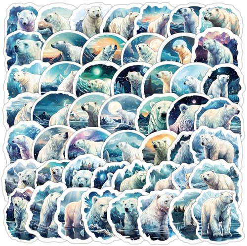 50 Stück Der Eisbär Aufkleber Pack Polar Bear Sticker Set wasserdichte Vinyl Sticker für Laptop Kinder Autos Motorrad Fahrrad Skateboard Gepäck Koffer Computer Aufkleber Graffiti Decal