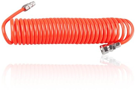 TIANLIN Tuyau Air Comprimé, TPU Tuyau Compresseur, Rétractable Tuyau Pneumatique, 6 m avec Joint Autobloquant, Diamètre Intérieur 5 mm, Résistant L'usure Antidéflagrant, Orange Rouge