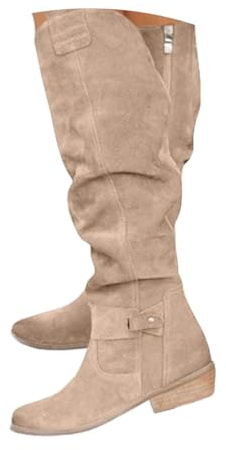 ticticlily Scarpe Donna Eleganti Classico Moda Plateau Tacco Alto Stivali al Ginocchio Autunno Inverno Scamosciato Pelle Lunghi Stivali A1 Beige 37 EU