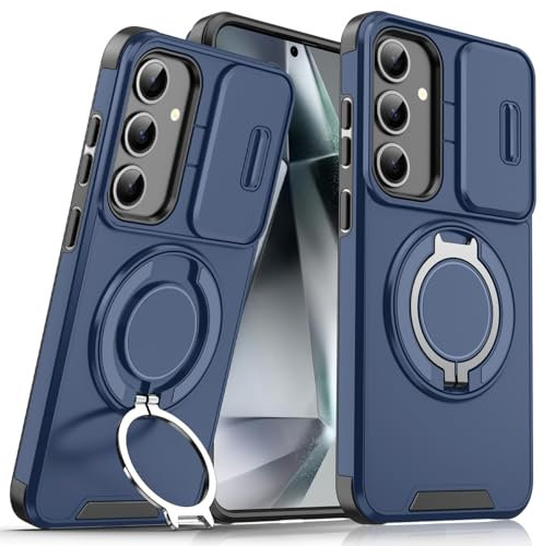 OUBELI Coque pour Samsung Galaxy S25 Plus Housse avec Protection de Caméra Coulissante Support Rotatif à 360 Degrés Militaire Anti-Choc et Anti-Rayures Étui en Silicone (Bleu)