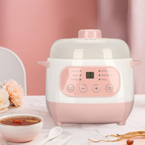 NMLLTB Olla eléctrica Inteligente de cerámica for Sopa y gachas de 1L, miniolla de cocción Lenta, Olla de Cocina multifunción antiquemaduras en seco (Enchufe Estadounidense de 110V)
