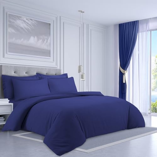 LYMA Bedding Duvet Cover Set Double Plain, OEKO-TEX Certified, Ultra Soft NanoPlush Double Brushed Quick Dry Fabric with Button Closure, Wrinkle Fade Resistant Quilt Cover with Pillowcases (Navy)