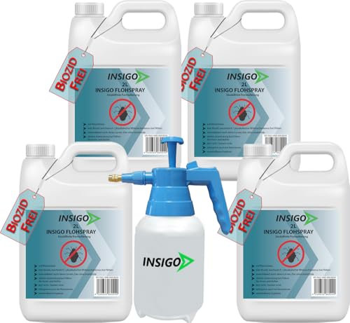 INSIGO Flohspray für Wohnung und Möbel 8L + 2L Drucksprüher - Abwehrspray gegen Flöhe mit Sofortschutz - Floh-Spray für Hunde und Katzen - Flohmittel hochwirksam & laborgeprüft