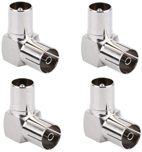 CMBXAQ 4pcs TV Aerial Coaxial Adaptor, 90 Degree Right Angle, Male to Female Right Angle RF Coax Connector for TV Antenna Cables, Satellite Coaxial Cables