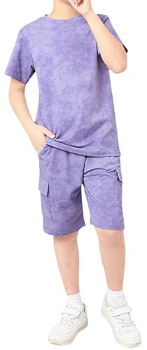 Generisch Vestito per bambini Ragazzo 86 Estate Bambino Ragazzi Ragazze Breve Senza Maniche Solide T Shirt Top Abbigliamento Pantaloncini Pantaloni Due Abiti Vestito Rosso Bambini, Lilla, 4-5 Anni
