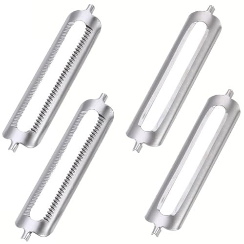 YUNYU 4-Pack Stainless Steel Replacement Blades for Peelers for Kitchen - 56mm Piranha Peeler Blades Set with 2 Flat & 2 Serrated Edges - Durable Universal Fit for Fruits, Vegetables