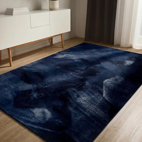 benuta Basic Kunstfaser Fellteppich Furry - Dunkelblau 120x170 cm - Weicher Wohnzimmerteppich - Anti-Rutsch-Rückseite - Waschbar - Für Fußbodenheizung geeignet