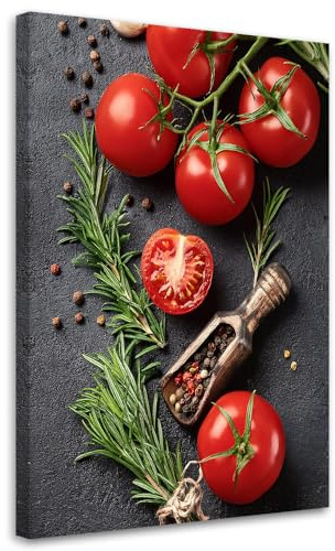 Feeby Leinwandbild - Bilder Wohnzimmer - Tomaten-Gemüse-Lebensmittelküche - 40x60 1tlg - Deko Schlafzimmer - Wanddekoration - Aesthetic - Groß Moderne Bild - Foto auf Leinwand