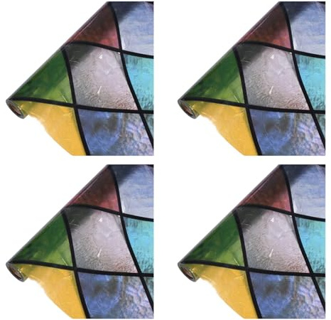 Sxmrmnx 4X Privacy Window Film, Stained Glass Rainbow Window Tint, Glue Free 3D Decorative Window Stickers for Home, Office 60cm