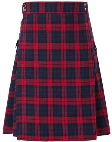 Gonna donna festa scozzese, stile scozzese, gonna a pieghe con tasca a contrasto, Colore: rosso, 5XL