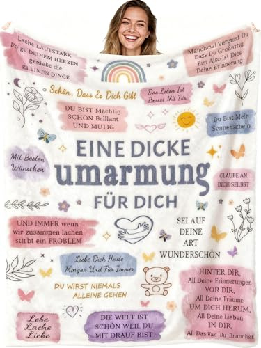 Aseoacc Geschenke für Freundin Decke 220 x 150 cm | Beste Freundin Kuscheldecke Umarmung Inspirierende Freundschaft Geschenke für Frauen Freundin Schwester zum Geburtstag Weihnachten