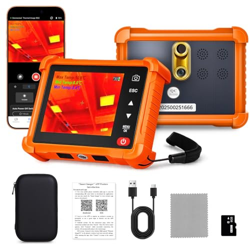 WapoRich Termocamera Compatta 256×192 IR con Fotocamera Visiva, -20°C a +550°C, 25 Hz, Wi-Fi, 10 Tavolozze Termiche – RQ-953A Termocamera per Smartphone Perdite Acqua