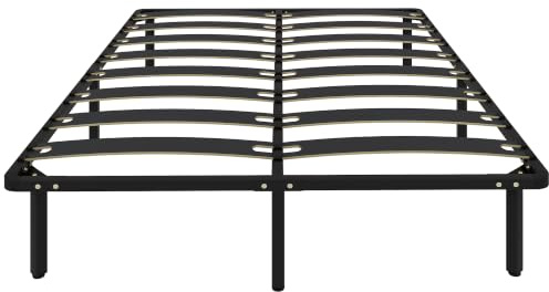 HOMCOM Cadre de lit 160x200cm Sommier à Lattes en Bois Massif et Pied Noir | Lit 2 Personnes, 26 cm Hauteur, Rangement au-dessous, Pas Besoin de Sommier à Ressorts, Assemblage Facile