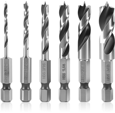 6 Stück Klein Holzbohrer Sechskant Bohrer Set, 1/4 Zoll Holzspiralbohrer mit Zentrierspitze und Vorschneider Stubby Bohrer Set Holzbohrer mit Sechskantschaft für Hartholz Weichholz Sperrholz