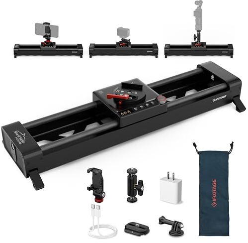 IFOOTAGE Pico Pro Slider Motorizzato, 2 Assi Rotazione 360°, Rotaia in Carbonio, Display LCD a Colore, APP, NFC, Time Lapse, Compatibile con DJI Pocket 3/Action 5/6, Vlog, Live