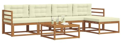 vidaXL Outdoor-Sofagarnitur mit Kissen 6 pcs Natur und Creme, Patio-Lounge-Set, modernes Outdoor-Sofa, wetterfestes Gartenmöbel, Akazienholz