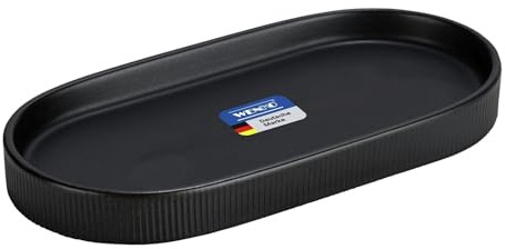 WENKO Ablage Mod. Fablo aus Keramik mit Rillenoptik, freistehend, Badezimmer-Organizer, Badablage, Schmuckschale, dekoratives Tablett für Badezimmer, Schlafzimmer, Wohnzimmer, Büro, schwarz matt