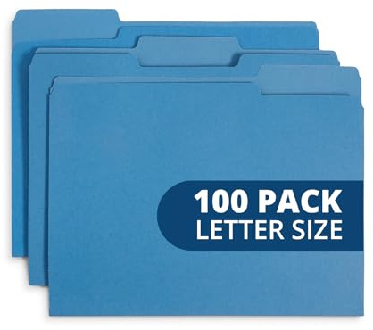Blue Summit Supplies 100 File Folders, Letter Size, 1/3 Cut Tab, Blue