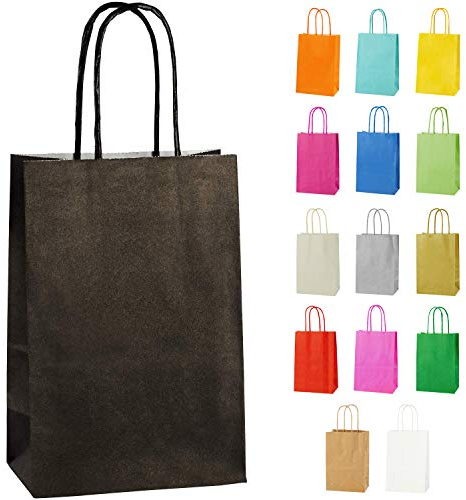 Thepaperbagstore 50 Black x Small Paper Bags with Twist Handles 14x21x8cm | colour recyclable kraft, ideal for sweets, favours, gifts, weddings, birthdays, parties and events