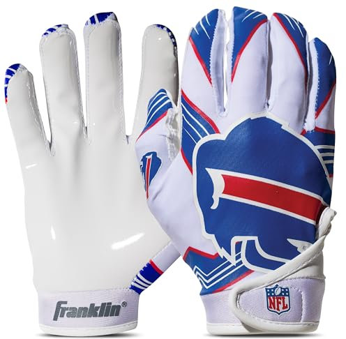 Franklin Sports Buffalo Bills Youth NFL Fußball-Empfänger-Handschuhe – Empfänger-Handschuhe für Kinder – NFL-Team-Logos und Silikon-Handfläche – Jugendliche, M/L Paar, Teamspezifisch