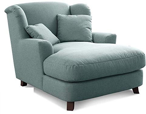 Cavadore XXL-Sessel Assado / Großer Polstersessel mit Holzfüßen und großer Sitzfläche / Inkl. 2 Zierkissen / 109 x 104 x 145 / Flachgewebe Blau (Aqua)