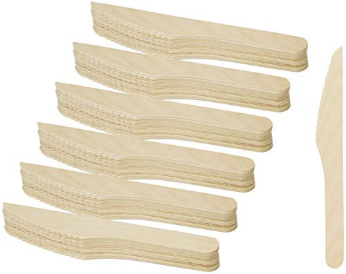 com-four® 72x Couteaux en bois jetables, les couverts en bois sont écologiques, fabriqués en bois et biodégradables (072 pièces - couteaux en bois)