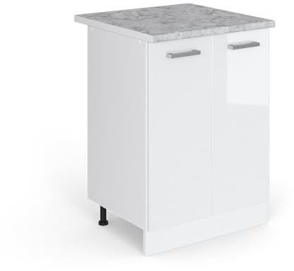 Vicco Mueble bajo de Cocina R-Line, Blanco Alto Brillo/Blanco, 60 cm, ET Mármol