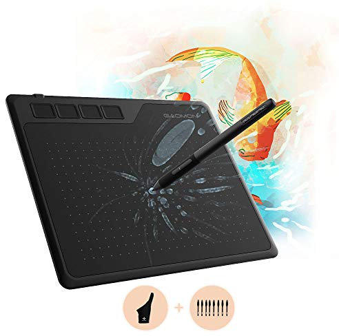 GAOMON S620 - Tablet con penna da 16,5 x 10,2 cm, 8192 livelli di pressione grafica, con 4 tasti Express e penna senza batterie per disegnare e giocare OSU- con guanti da dito extra e 8 pennini