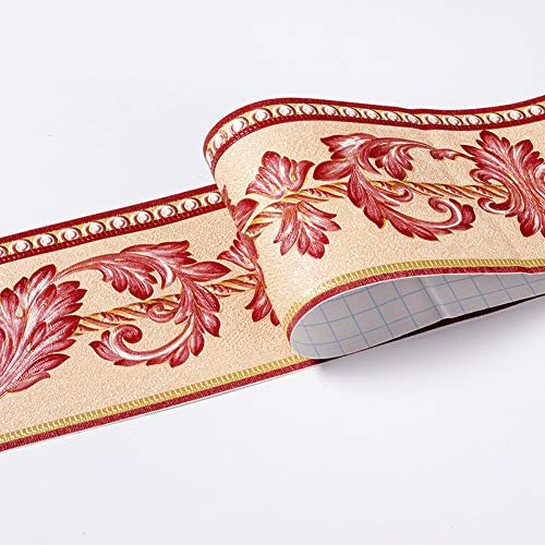 Wasserdichte Tapetenbordüre, 3D-Muster, Wand, abnehmbar, selbstklebend, für Küche und Badezimmer, 10,7 x 499,1 cm, Rot