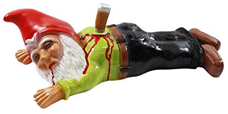 Gartenzwerg Deko Garten Figur Zwerg erstochen mit Messer im Rücken liegend aus Kunststoff Länge 41 cm