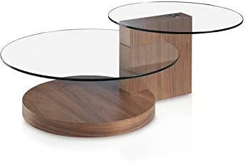 Ángel Cerdá - Mesa de Centro con Doble Tapa de Cristal y Base en Nogal - Mesita de Centro Moderna y Elegante - Original y Versátil - Materiales Resistentes - 120 x 80 x 38 cm