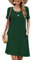 Damen Sommer Tshirt Kleid Locker Rundhals Kurzarm Midi Kleider Elegant Blumen Sommerkleid Knielang Strandkleid Lässig Midikleid Freizeitkleid mit Taschen, A Dunkelgrün, M