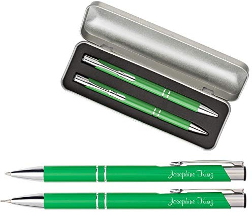 Schmalz® Kugelschreiberset Kugelschreiber und Druckbleistift mit Gravur Geschenk hochwertig | bestandene Prüfung Geschenk | personalisierte | blauschreibend (grün, mit Gravur)