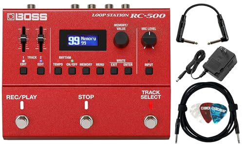 Boss RC-500 Loop Station Bundle with Gearlux Power Supply, Instrument Cable, Patch Cable, and Picks