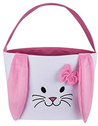 XIMIN Baumwolle Osterhase Tasche Mit Flauschigen Ohren, Niedlichen Flauschigen Osterhasen Körbe, Hase Ohr Tragetaschen Süßigkeitentasche Geschenktüte Trageeimer Für Kinder Mädchen Jungen (Rosa)