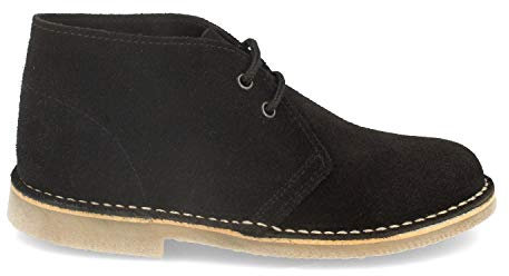 59259-Botas Desierto Safari para Mujer y Hombre con Piel Serraje, Suela Crepe Antideslizante y Cordones. Comodas, practicas e Ideales para Otono-Invierno. Talla 35 Negro