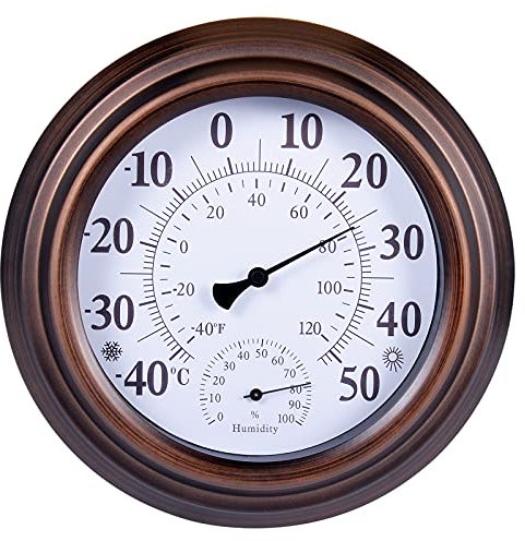 Indoor Outdoor Thermometer Wireless - Wall Thermometer Hygrometer with Stainless Steel Enclosure for Patio, Weather Thermometer Hygrometer, No Battery Required Outdoor Thermometers for the Garden