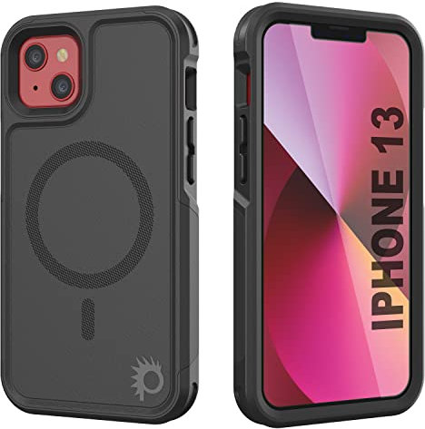 PunkCase Schutzhülle für iPhone 13, Spartan 2.0, transparent, robust, mit Displayschutz aus gehärtetem Glas, ultradünn, 360 Grad Komplettschutz für iPhone 13 (2021) (15,5 cm), Schwarz
